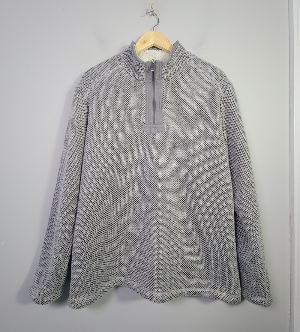 Orvis Mens L 1/4 Zip Sherpa Lined Sweater Pullover Gray